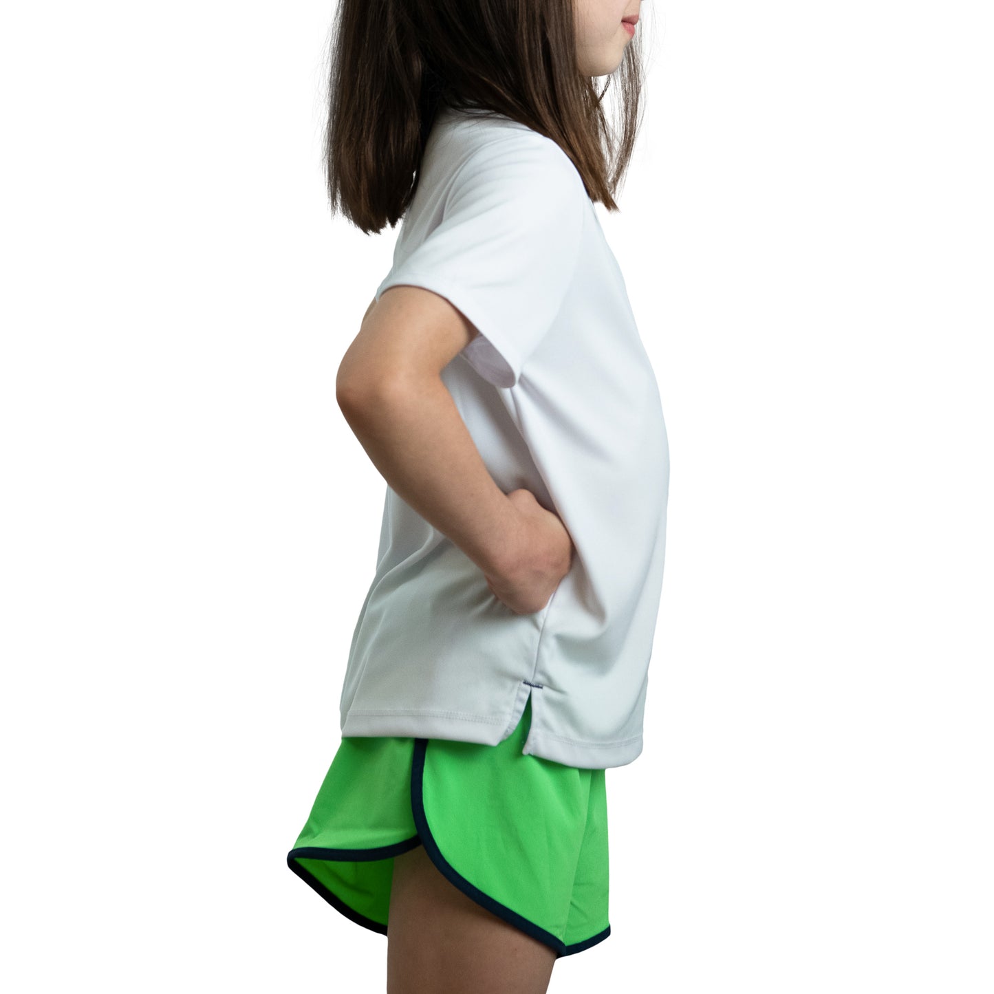 white kid's running t-shirt, white kid's t-shirt