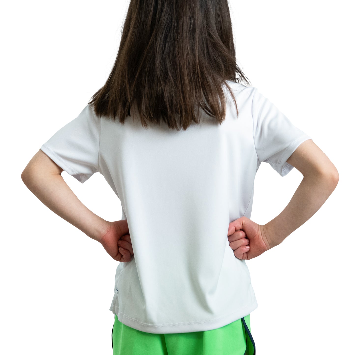 white kid's running t-shirt, white kid's t-shirt