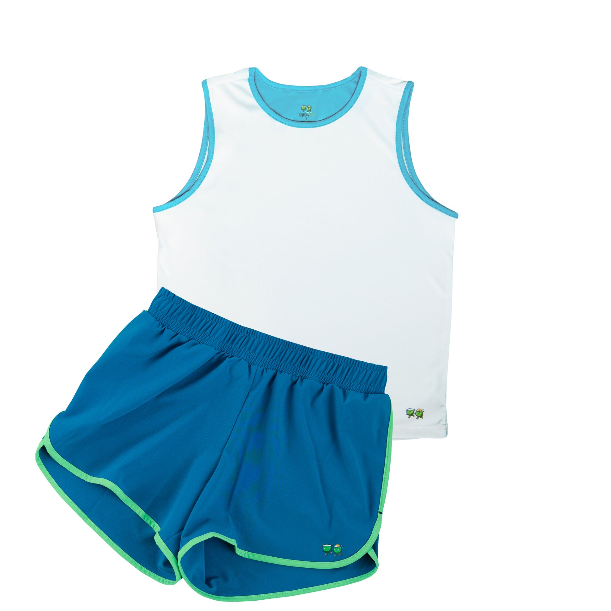 kid's running kit, kid's tank top, kid's running short white/blue combo