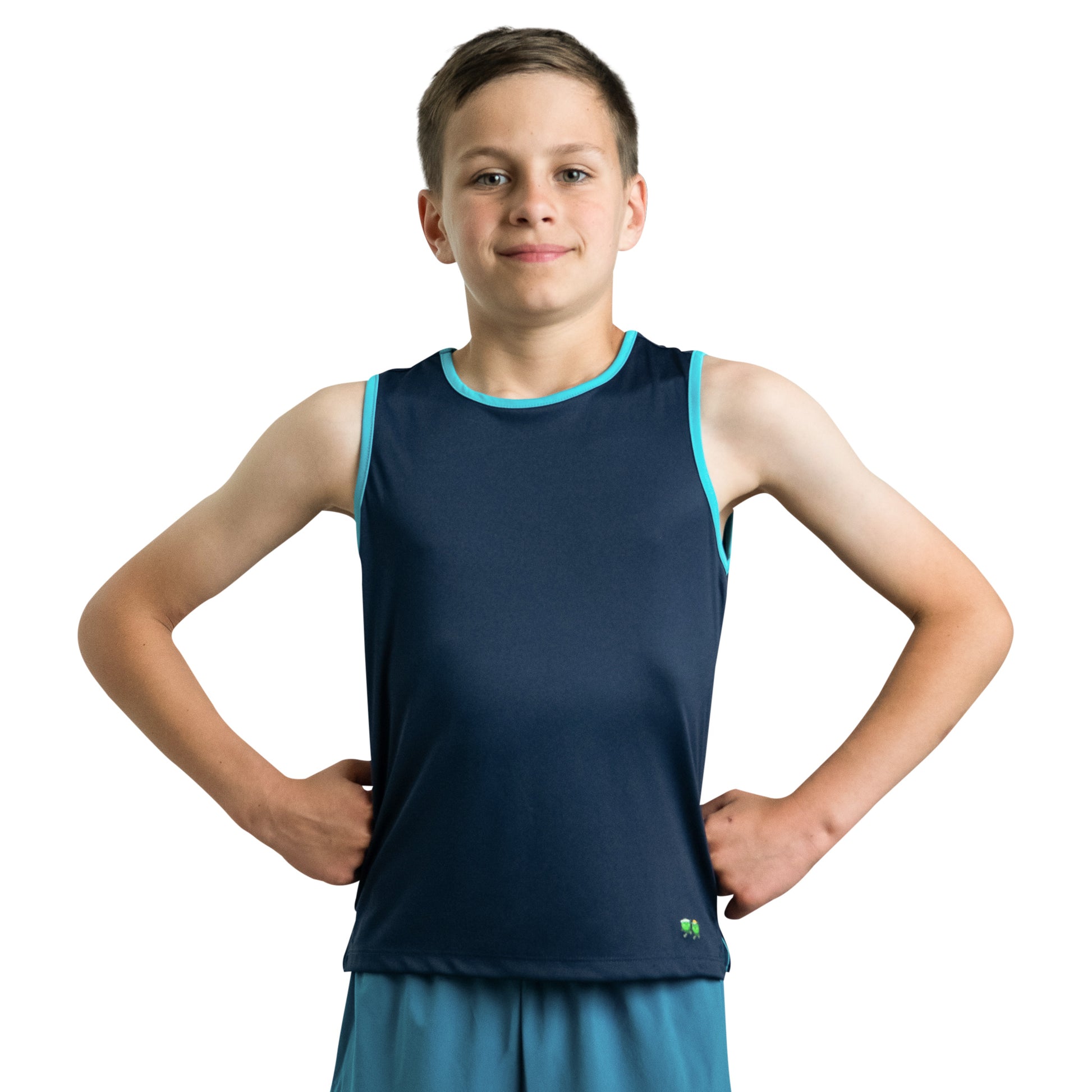 navy singlet, navy tank top, kids running tank top